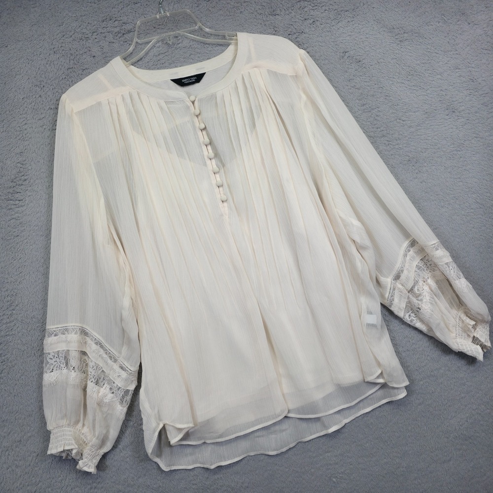 Simply Vera Vera Wang Top Womens L Pleated Boho Floral Lace Tank Lined Victorian